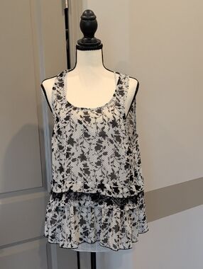 CAbi Black and White Floral Layered Camisole